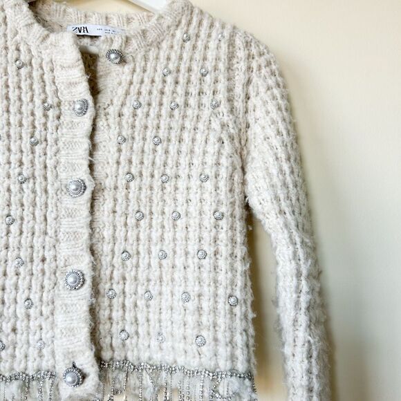 Zara Beaded Knit Sweater Cardigan - Picture 5 of 7